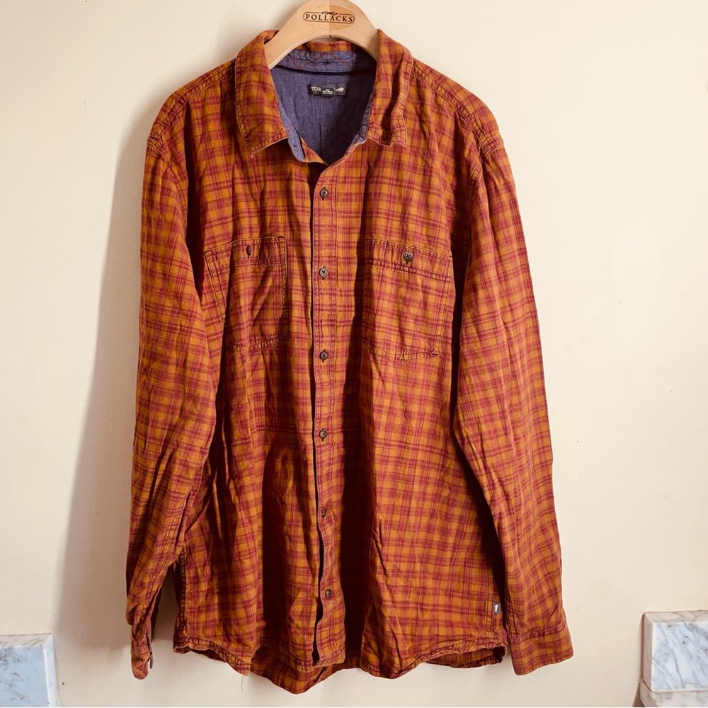 Toad & Co. Smythy Organic CottonLong Sleeve Orange Plaid Button-Up Shirt sz XL